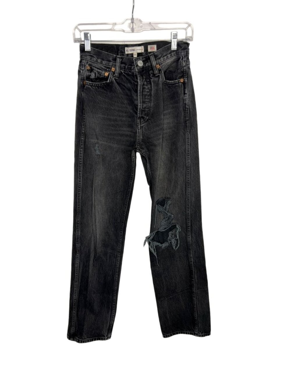 RE/DONE Black Distressed High-Rise Straight leg Jeans Worn in Black- Size 24